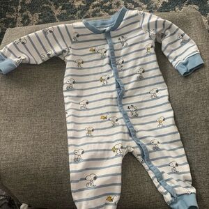 H&M Light Blue and White Striped Snoopy Onesie